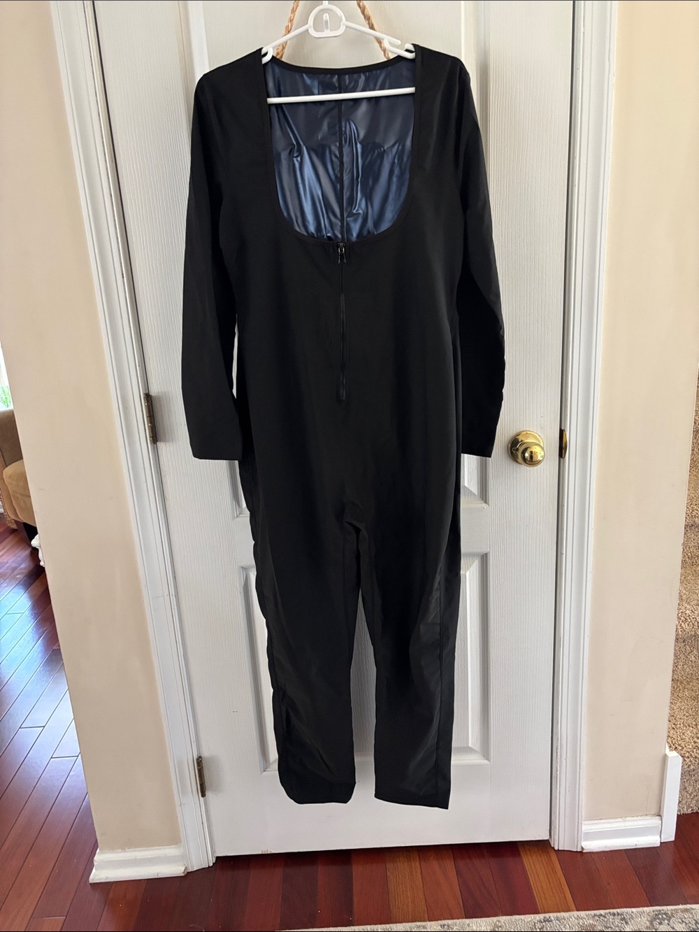 Black Long-Sleeve Jumpsuit with Scoop Neck